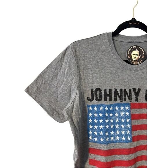 Johnny Cash American Rebel Small t-shirt grey red blue poly cotton rayon soft - Picture 2 of 11